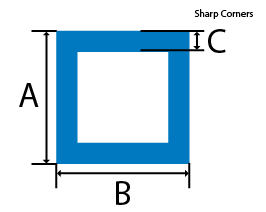 Aluminum Sharp Cornered Square Tube cross section